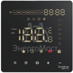 Термостат программируемый ArtGallery 16А с Wi-Fi для электрич. теплого пола моноблочный черн. SE GAL001038