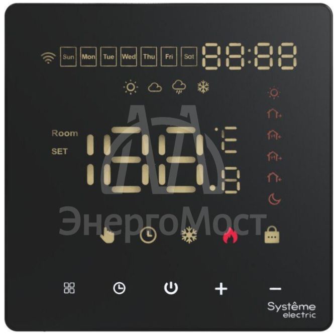 Термостат программируемый ArtGallery 16А с Wi-Fi для электрич. теплого пола моноблочный черн. SE GAL001038