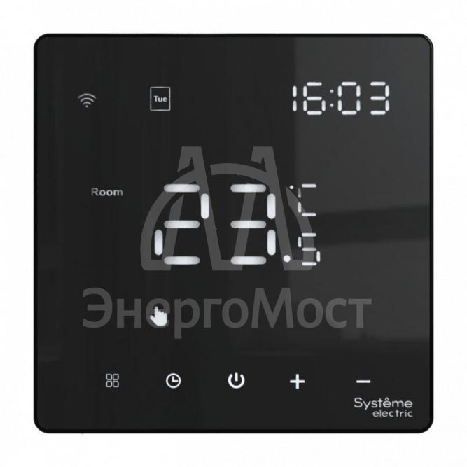 Термостат программируемый ArtGallery 16А с Wi-Fi для электрич. теплого пола моноблочный черн. SE GAL001038