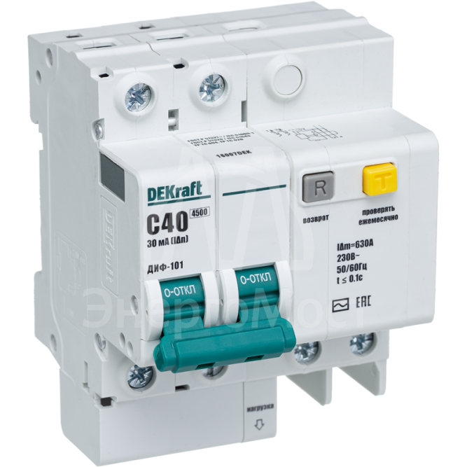 Выключатель автоматический дифференциального тока 2п C 40А 30мА тип AC 4.5кА ДИФ-101 6мод. SchE 15007DEK