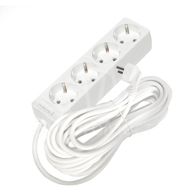 Удлинитель 4х10м с заземл. 16А IP20 3.5кВт ПВС 3х1 бел. DOMTOK 2395
