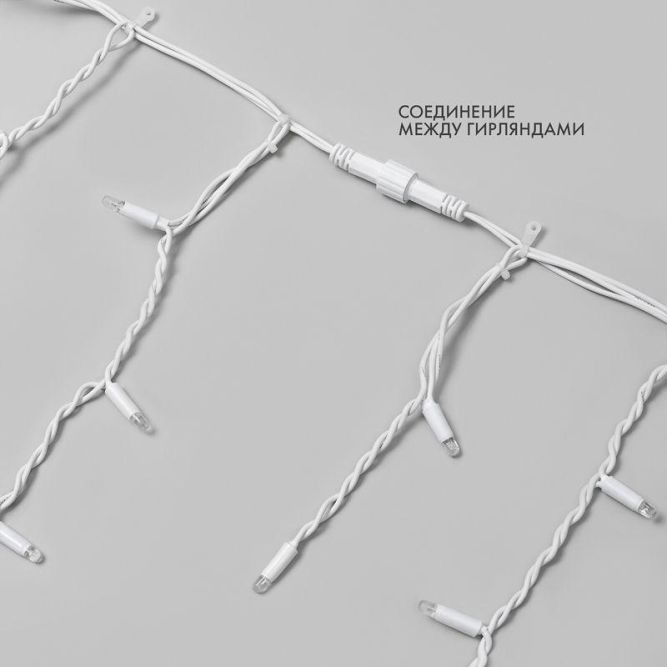 Гирлянда светодиодная &amp;quot;Айсикл&amp;quot; (бахрома) 4х0.6м 128LED тепл. бел. 10Вт 230В IP67 провод каучук бел. (нужен шнур питания 315-001) Neon-Night 255-206