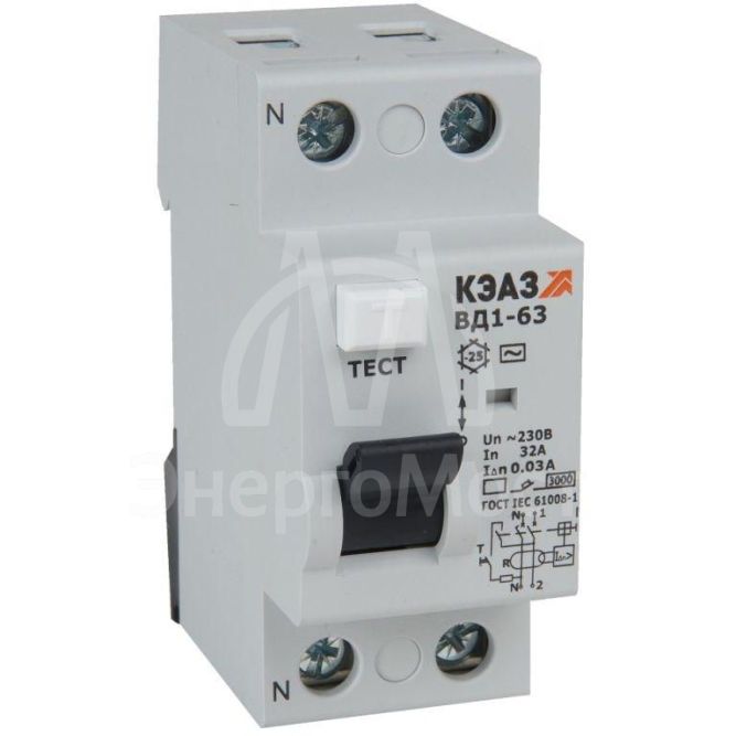 Выключатель дифференциального тока (УЗО) 2п 25А 30мА тип A ВД1-63 2225-А УХЛ4 КЭАЗ 221928