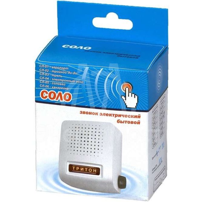 Звонок проводной Соло электрон. гонг регул. громкости 220В 80-90дБА бел. Тритон СЛ-04Р