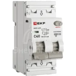 Выключатель автоматический дифференциального тока 2п (1P+N) C 40А 30мА тип A 6кА АВДТ-63N (электрон.) PROxima EKF D63N26EA40C30