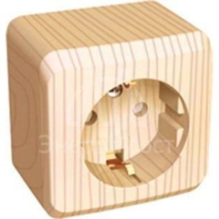 Розетка 1-м ОП Этюд Дача 16А защ. шторки с заземл. сосна SchE PA16-004D