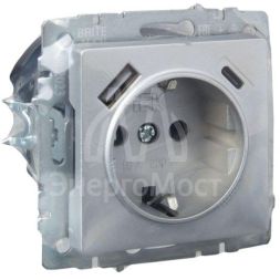 Розетка BRITE РЮш11-1-БрА 16А с USB A+C 18Вт с заземл. защ. шторки алюм. IEK BR-R14-16-U22-018-K47