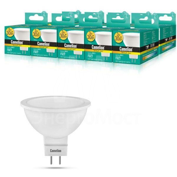 Лампа светодиодная LED3-JCDR/830/GU5.3 3Вт 3000К тепл. бел. GU5.3 215лм 220-240В Camelion 11367