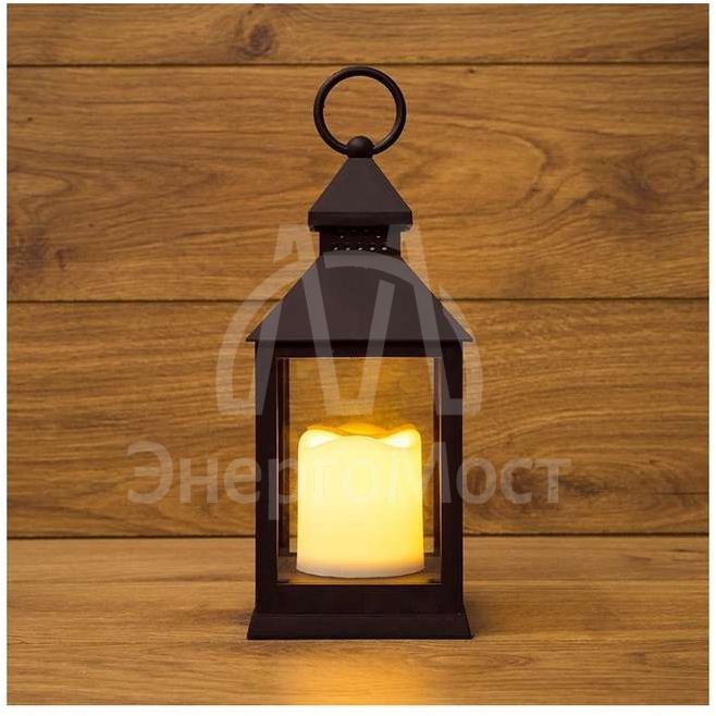 Фонарь декоративный со свечкой черн. корпус 10.5х10.5х24см тепл. бел. Neon-Night 513-051