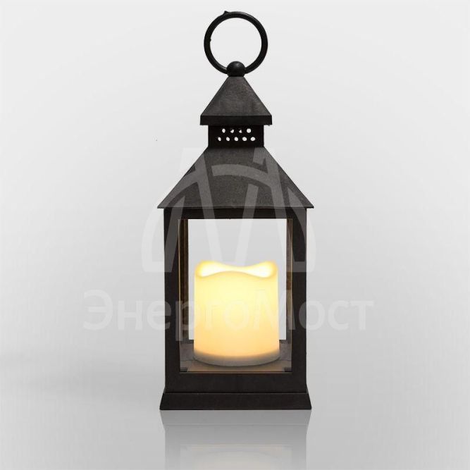 Фонарь декоративный со свечкой черн. корпус 10.5х10.5х24см тепл. бел. Neon-Night 513-051