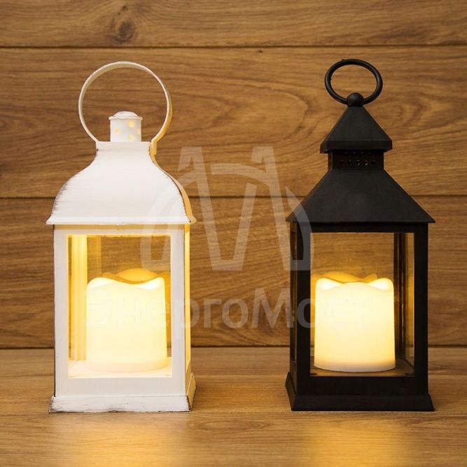 Фонарь декоративный со свечкой черн. корпус 10.5х10.5х24см тепл. бел. Neon-Night 513-051