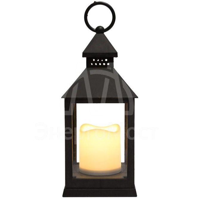 Фонарь декоративный со свечкой черн. корпус 10.5х10.5х24см тепл. бел. Neon-Night 513-051