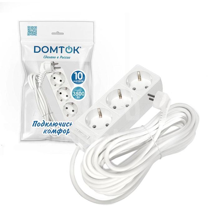 Удлинитель 3х10м с заземл. 16А IP20 3.5кВт ПВС 3х1 бел. DOMTOK 2390