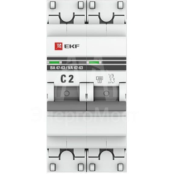 Выключатель автоматический модульный 2п C 2А 4.5кА ВА 47-63 PROxima EKF mcb4763-2-02C-pro