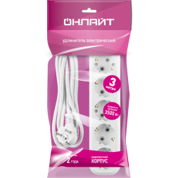 Удлинитель 5х3м с заземл. 16А IP20 90 801 OPE-S-05-300-E-3x1 бел. ОНЛАЙТ 90801