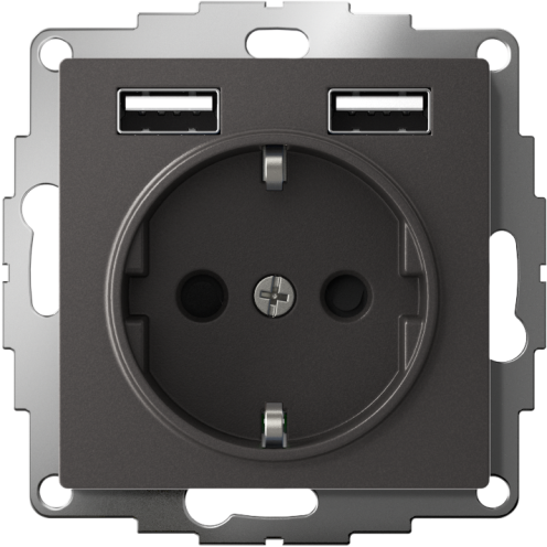 Розетка AtlasDesign 16А с 2-мя заряд. устройствами USB тип A+A 5В/2.4А 2х5В/1.2А механизм базальт SE ATN001430