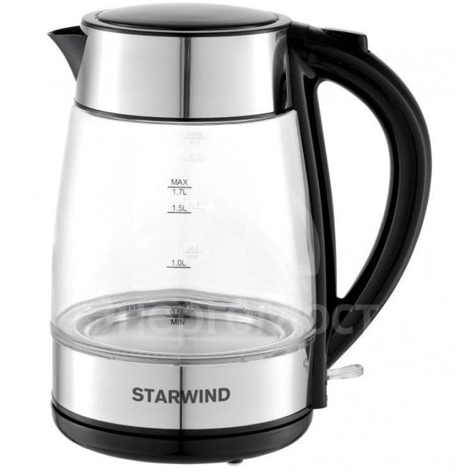 Чайник 1.7л. 2200Вт (стекло) черн./серебр.SKG3026 STARWIND 1432727