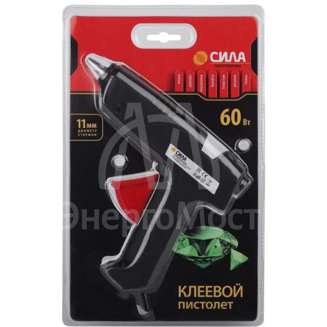 Термопистолет клеевой SGG60-01 60Вт под стержень 11мм (в комл. 11ммх7cм 2шт) (12/288) СИЛА Б0046684