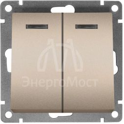 Выключатель 2-кл. СП Афина 10А IP20 с подсветкой механизм шампань Universal A0123-Br