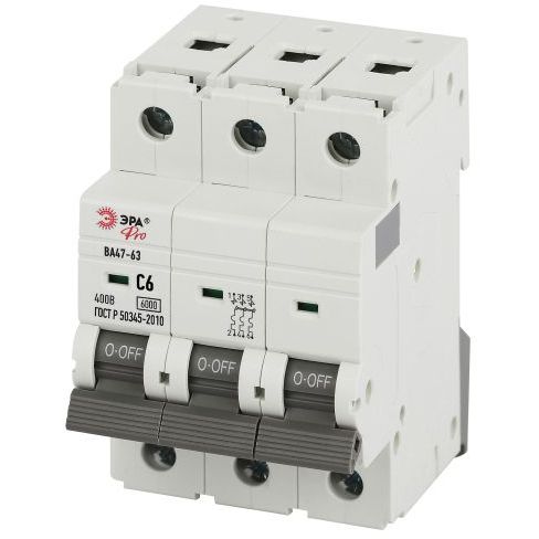 Выключатель автоматический 3п C 6А 6кА ВА47-63 PRO VA63-3P06C6 Эра Б0063165