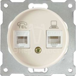 Механизм розетки комп. + телеф.2-м СП Florence RJ11/RJ45 кат.5e беж. 1E20801301 OneKeyElectro 2172794