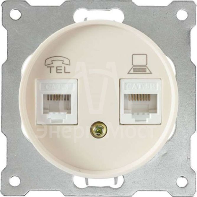 Механизм розетки комп. + телеф.2-м СП Florence RJ11/RJ45 кат.5e беж. 1E20801301 OneKeyElectro 2172794