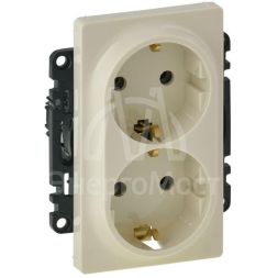 Механизм розетки 2-м СП Valena Life 16А IP20 250В 2х2К+З с лиц. панелью безвинт. зажимы сл. кость Leg 753227