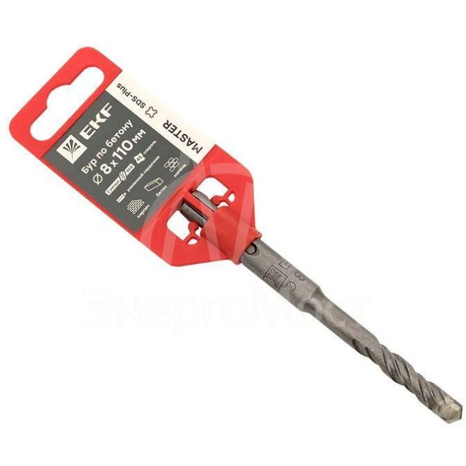 Бур по бетону SDS-plus 8х110мм 2 резца 4S спираль Master EKF db-8-110-2x4