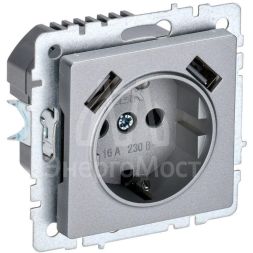 Розетка BRITE РЮш10-2-БрА 16А с USB A+A 3.1А с заземл. защ. шторки алюм. IEK BR-R14-16-U21-D31-K47