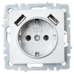 Розетка BRITE РЮш10-2-БрА 16А с USB A+A 3.1А с заземл. защ. шторки алюм. IEK BR-R14-16-U21-D31-K47