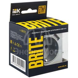 Розетка BRITE РЮш10-2-БрА 16А с USB A+A 3.1А с заземл. защ. шторки алюм. IEK BR-R14-16-U21-D31-K47