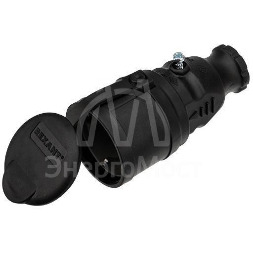 Розетка переносная влагозащ. с крышкой с/з 16А IP44 каучук Rexant 111-004