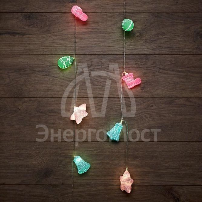 Гирлянда светодиодная &amp;quot;Новый год&amp;quot; 1.5м 10LED тепл. бел. провод прозр. питание 2хAA (батарейки не в комплекте) Neon-Night 303-081