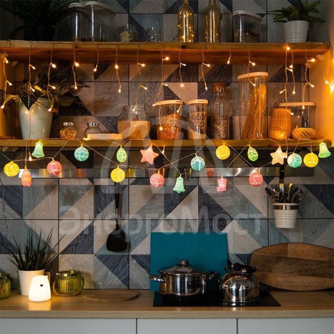 Гирлянда светодиодная &amp;quot;Новый год&amp;quot; 1.5м 10LED тепл. бел. провод прозр. питание 2хAA (батарейки не в комплекте) Neon-Night 303-081