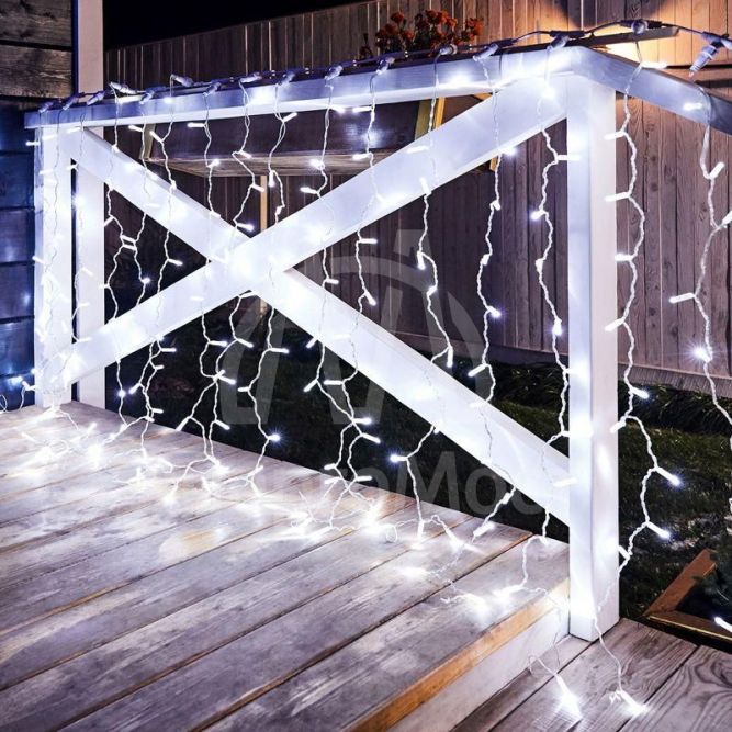 Гирлянда Дождь &amp;quot;ПЛЕЙ-ЛАЙТ&amp;quot; 2х1.5м 192LED 12Вт 220В IP44 бел. прозр. провод NEON-NIGHT 235-305-6