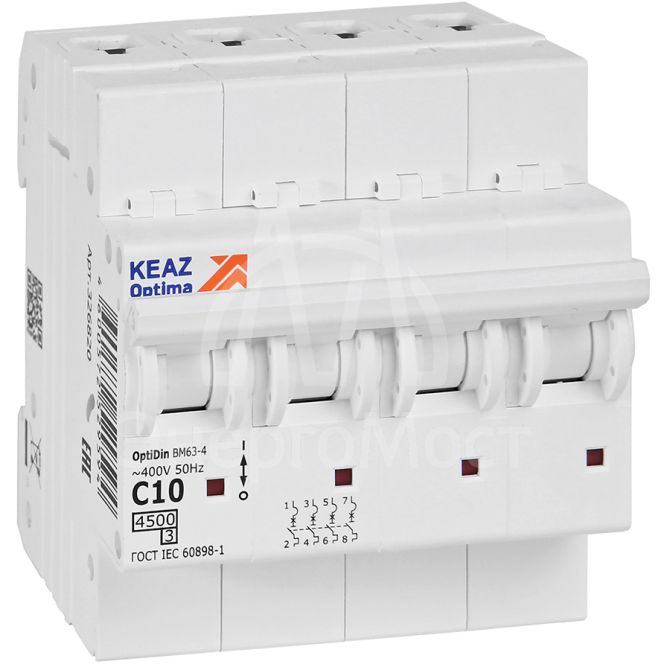 Выключатель автоматический модульный OptiDin BM63-4C10-4.5-УХЛ3 КЭАЗ 326820