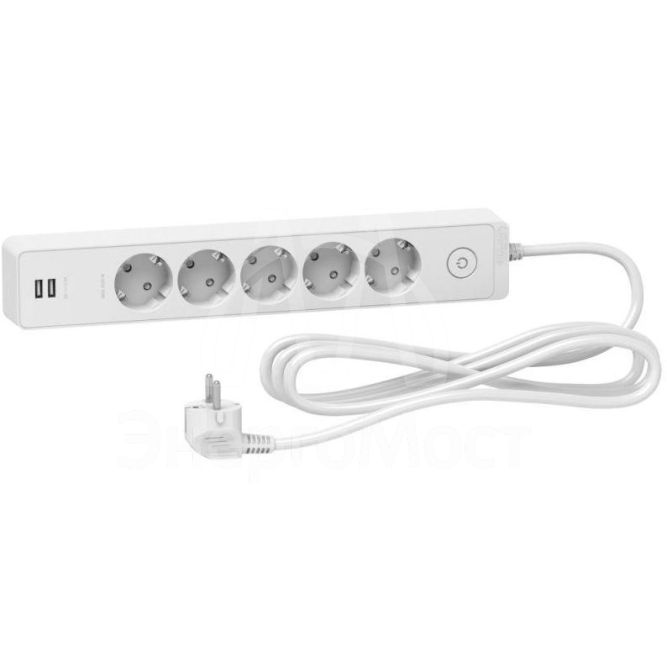 Удлинитель UNICA EXTEND 5 розеток 2К+З кабель 3м 2 USB бел. SchE ST945U3W