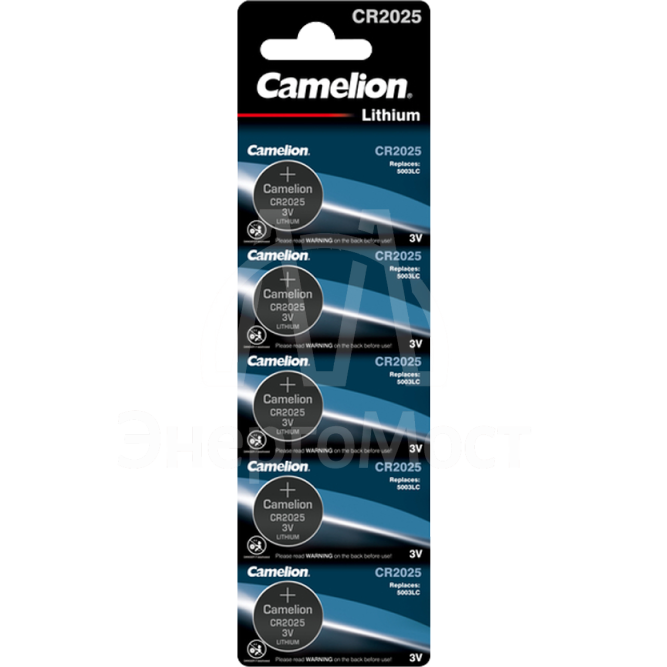 Элемент питания литиевый CR CR2025 BL-5 (блист.5шт) Camelion 1594