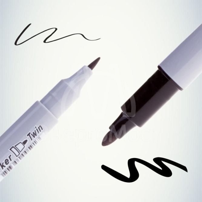 Маркер перманентный двухсторонний &amp;quot;Multi Marker Twin&amp;quot; пулевидный 2мм/1мм черн. Crown Б0048242