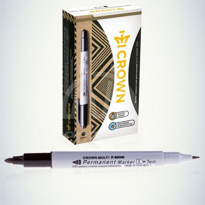 Маркер перманентный двухсторонний &amp;quot;Multi Marker Twin&amp;quot; пулевидный 2мм/1мм черн. Crown Б0048242