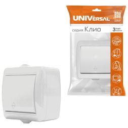 Переключатель проходной 1-кл. ОП Клио 10А IP44 бел. UNIVersal К2230