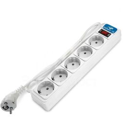 Удлинитель с сетевым фильтром 5х3м с заземл 10А IP20 2.2кВт ПВС 3х1 с выкл. бел. DOMTOK 2528