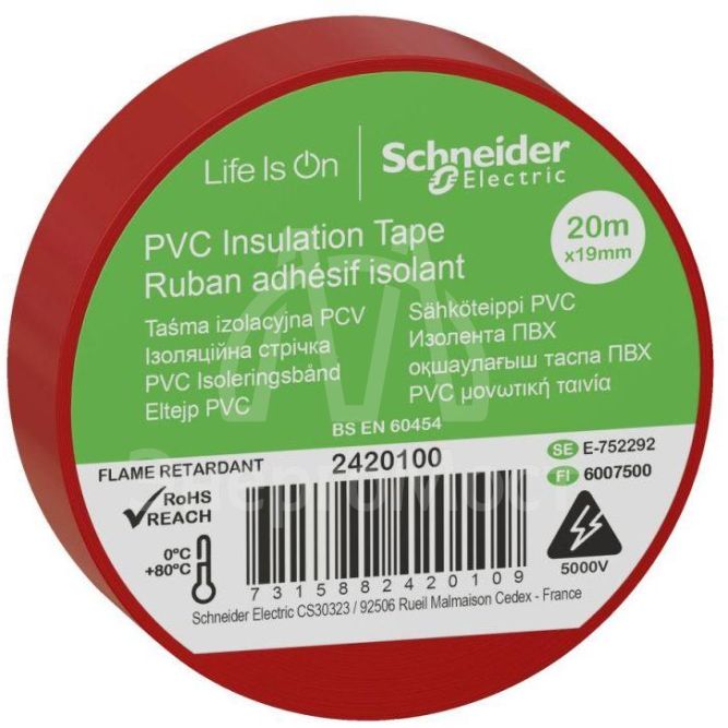 Изолента ПВХ 19мм (рул.20м) красн. SchE 2420100