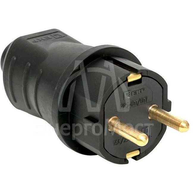 Вилка прямая 16А IP44 2P+PE 230В каучук EKF RPS-011-16-230-44