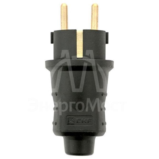 Вилка прямая 16А IP44 2P+PE 230В каучук EKF RPS-011-16-230-44