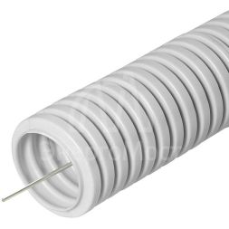 Труба гофрированная ПВХ тяжелая d25мм с протяжкой 750 Н сер. (уп.50м) Промрукав PR.0125415