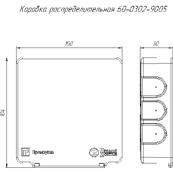 Коробка распределительная 100х100х30 (HF) двухкомп. Безгалоген. для прям. монтажа черн. (уп.48шт) Промрукав 60-0302-9005