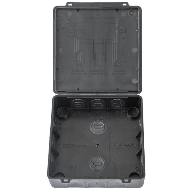 Коробка распределительная 100х100х30 (HF) двухкомп. Безгалоген. для прям. монтажа черн. (уп.48шт) Промрукав 60-0302-9005