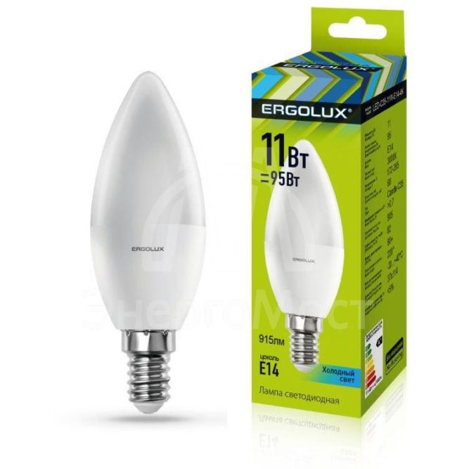 Лампа светодиодная LED-C35-11W-E14-4K Свеча 11Вт E14 4500К 172-265В Ergolux 13619