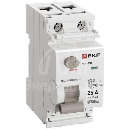 Выключатель дифференциального тока 2п 25А 10мА тип AC 6кА ВД-100N электромех. PROxima EKF E1026M2510